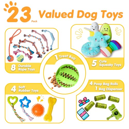 Zeaxuie 20 Pack Luxury Dog Chew Toys for Puppy, Cute Small Dog Toys with Ropes Puppy Chew Toys, Treat Ball and Squeaky Puppy Toys for Teething