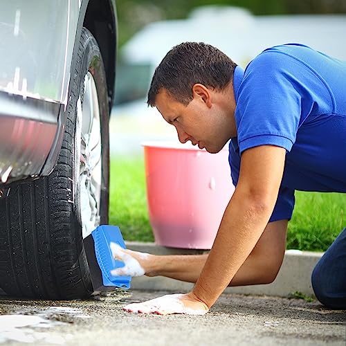 Car Polish Applicator, Tire Dressing Applicator Brush with Handle & Case, Reusable Car Waxing Sponge with Microfiber Towels Auto Tyre Cleaning Pad
