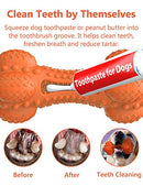 SCHITEC Squeaky Dog Chew Toy for Aggressive Chewers Large Breed, Tough Indestructible Rubber Bone with Toothbrush for Big Medium Dogs Teeth Cleaning