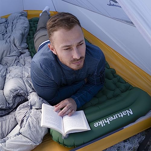 Naturehike Self-Inflating Camping Sleeping Air Mat with Pillow Built-in Foot Pump, Lightweight Sleeping Pad Air Bed (Forest Green)