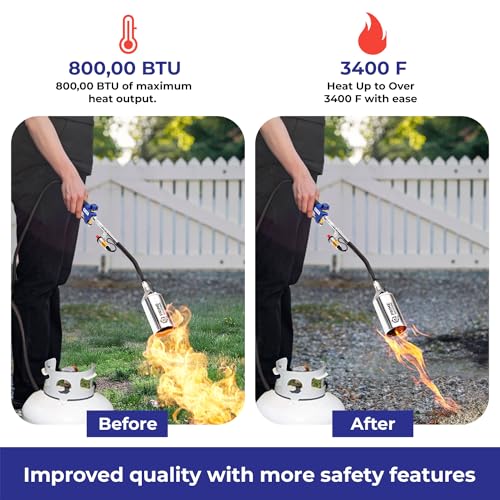 Prime Solutions 800,000 BTU Liquefied Gas Propane Fire Weed Torch Flame Thrower LPG Electronic Weed Burner Torch Weed Killer, Roofing Torch, 3 Meter Hose Pipe