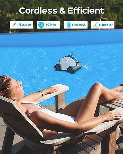 WYBOT 2023 Premium Cordless Robotic Pool Cleaner, Automatic Pool Vacuum with Powerful Suction, LED Indicator, Last 90 Mins, Self-Parking, Ideal for Above/In-Ground Flat Pools up to 80 Sq.m-Osprey 300