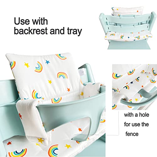 ZARPMA Highchair Cushion Compatible with Stokke Tripp Trapp Chiar High Chair Insert Cotton Fabric Cover Filled with Cotton Padding (White Rainbow)
