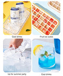 【1S Press to Release】 Ice Cube Tray with Lid and Storage Bin, 32-Tray Easy-Release Ice Cube Maker Flexible Silicone Ice Cube Mold for Freezer, Comes with Scoop and Press Plate