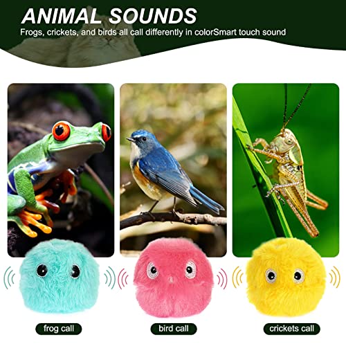 3 Pcs Fluffy Plush Cat Toy Squeaky Balls with Catnip, Newest 3 Lifelike Chirping Balls Animal Sounds-Bird Frog and Cricket, Interactive Fun Cat Toy for Indoor Kittens Exercise Hunting