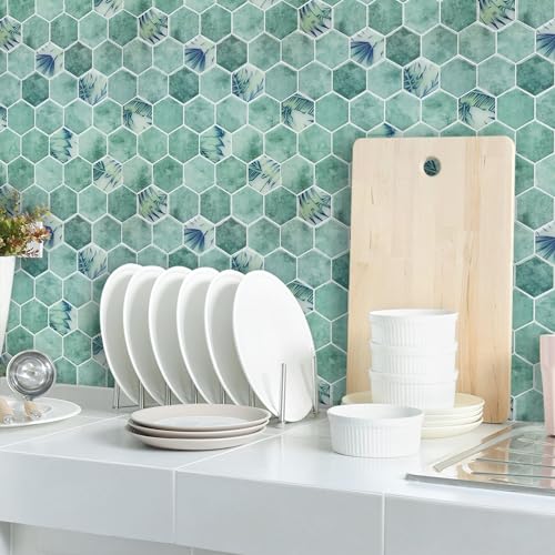 10-Sheet Kitchen Backsplash Peel and Stick Tile Thicker Version Vinyl 3D Hexagon Marble Tiles Stick on Wall 12" x 12"