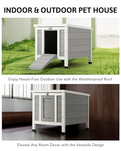 CO-Z Topnotch Weatherproof Outdoor Wooden Bunny Rabbit Hutch Pet Cage Cat Shelter in White