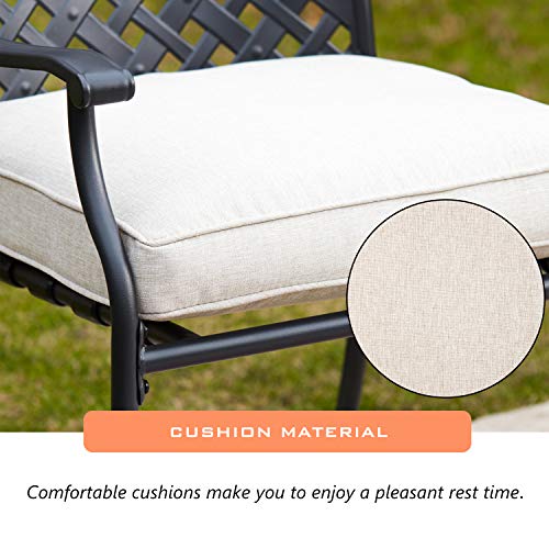 LOKATSE HOME 4 Piece Outdoor Patio Metal Wrought Iron Dining Chair Set with Arms and Seat Cushions - Beige
