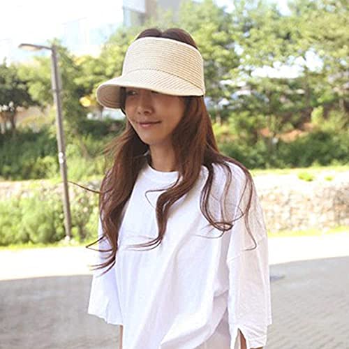 Soddeph Beach Hats for Women Wide Brim Roll-up Foldable Straw Sun Hat Visors Summer (Beige)