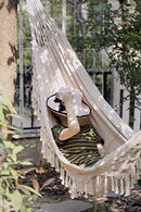 RISEON Handmade Boho Large Brazilian Macrame Fringe 2 Person Double Deluxe Hammock Swing Net Chair for Beach, Yard, Bedroom, Patio, Porch, Indoor, Outdoor, Wedding Decor 95" Lx 59" W