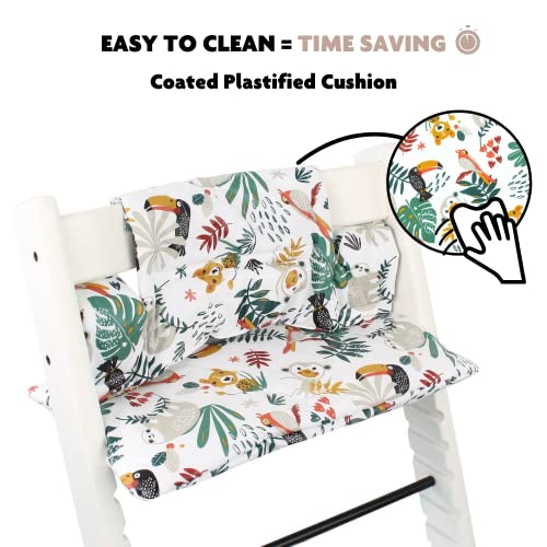 Ukje Cushion Compatible with Stokke Tripp Trapp High Chair (Old and New Model) 2 Pieces, Coated Plastified Cushion, Stokke Tripp Trapp Cushion Easy to Clean, White Monkey