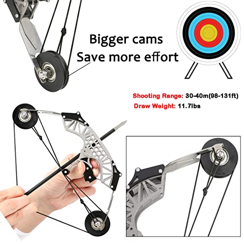 ZSHJGJR 6"/7.4"/7.9"/8.6" Compound Bow and Arrows Set for Target Shooting Hunting Games Pocket Bow Survival Bow Archery Gift (8.6" bow-12 Arrows)