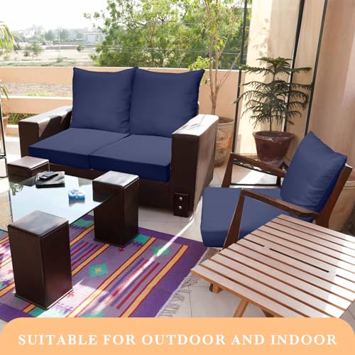 Huwena 6 Pcs Outdoor Deep Seat Chair Cushions Waterproof Patio Chair Cushions Set, Outdoor Cushions for Patio Furniture Replacement, Removable Back Cushion for Chair Sofa Couch(Navy Blue)