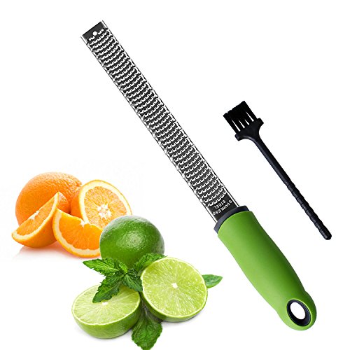 (Zester) - Sunkuka Pro Citrus Lemon Zester & Cheese Grater Stainless Steel - Ginger,Garlic,Potato Nutmeg,Chocolate Zester with Cover and Cleaning Brush