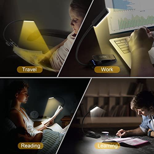 Book Light Rechargeable for Reading in Bed, Gritin 9 LED Reading Light Book Lamp with Power Indicator, 3 Eye -Protecting Modes- Stepless Dimming, Long Battery Life, 360° Flexible Clip-on Book Light