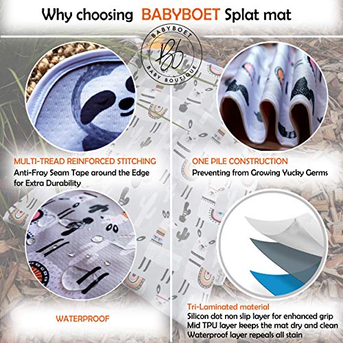 BABYBOET Splat Mat for Baby – Under High Chair Floor Mat Protects Wood, Vinyl and Carpet from Spills – Waterproof Triple Layer Baby Mat with Anti-Skid Backing Deters Bunching and Sliding (51” x 51”)