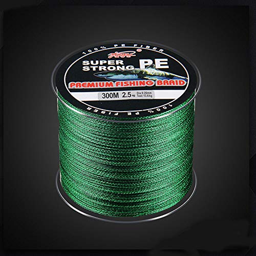 NUZAMAS Set of two PE Braided fishing lines, total 600m/656yds, Green, 4 Strands Weaves, For Lure, Fly, Casting, Bait FIshing, Size 8.0 (40.2kg/88.62lbs), Rock, Boat, Beach, Freshwater, Saltwater Fishing Lines