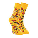 CREA SOCKS - Ladies Mens Pizza Socks Box Mixed Mushroom Sausage Olive Hot Peppers - 4 Pairs, gold, 36-40