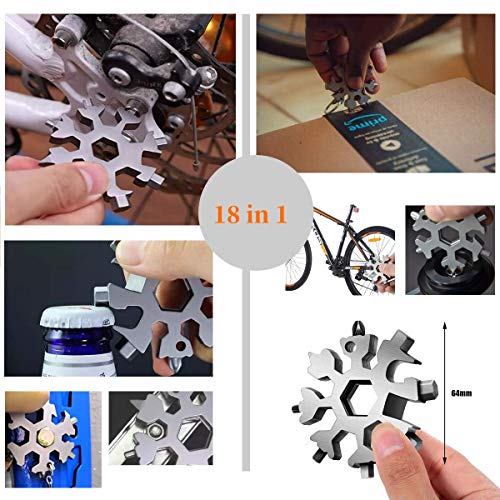 Portable 18-in-1 Snowflake Multitool EDC Keychain Screwdriver Tool Carbon Steel Gifts for Men, Portable Snowflake tool with Phillips, Slotted and Hex Wrench, Included Retractable Keychain, Gift Box