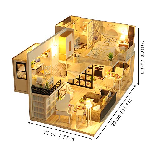 GuDoQi DIY Miniature Dollhouse Kit, Mini Dollhouse with Furnitures, Tiny House Kit Plus Music Movement, DIY Miniature Kits to Build, Great Handmade Crafts Gift Idea, Simple Life House