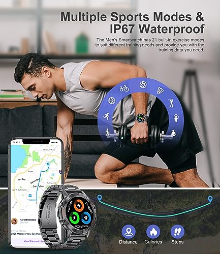 Smart Watch for Men Bluetooth Calls,1.39"HD Militarily Fitness Tracker with Heart Rate Sleep Monitor,100+Sports Modes,IP68 Waterproof,400mAh Sports Smart Watch for Android iOS Black