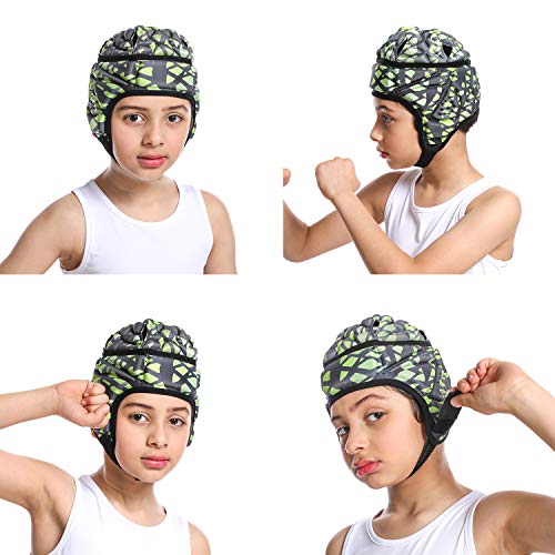 HOLDOMG Soft Helmet Flag Football Rugby Goalkeeper Helmet Scrum Cap Soft Shell Helmet Soccer Headgear Special Needs Protection for Childrens (Black)