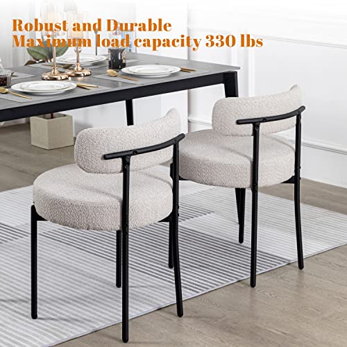 DYHOME Light Grey Dining Chairs Set of 2, Modern Dining Room Chairs Mid-Century, Round Upholstered Kitchen Chairs, Boucle Sherpa Dining Chair with Black Metal Legs