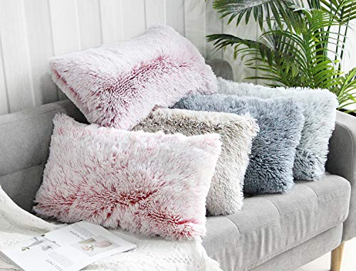 Uhomy Home Decorative Luxury Series Super Soft Faux Fur Pillow Cover Cushion Case for Sofa Bedding Chair Car Gray Ombre 12x20 Inch 30x50 Cm, Single