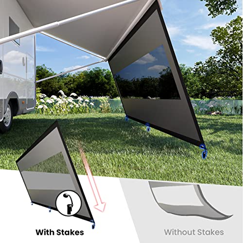 KING BIRD RV Awning Shade Screen, 8' x 11'3'', Extended 600D Top with Splicing Black Mesh Sunshade Blocks Sunlight, Improves Shadow and Privacy. Camper Trailer Shade Screen for Awnings