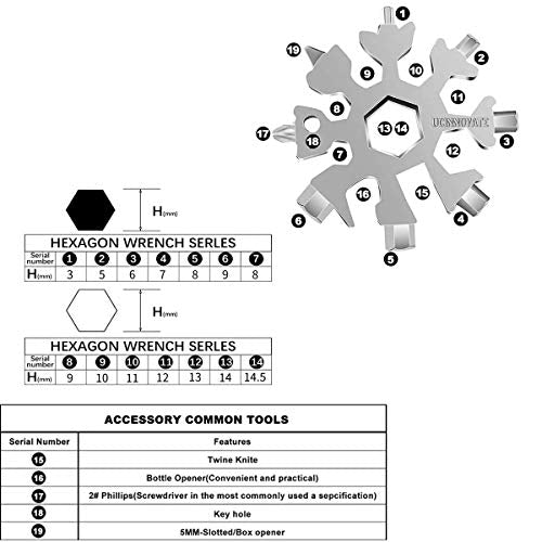 Portable 18-in-1 Snowflake Multitool EDC Keychain Screwdriver Tool Carbon Steel Gifts for Men, Portable Snowflake tool with Phillips, Slotted and Hex Wrench, Included Retractable Keychain, Gift Box