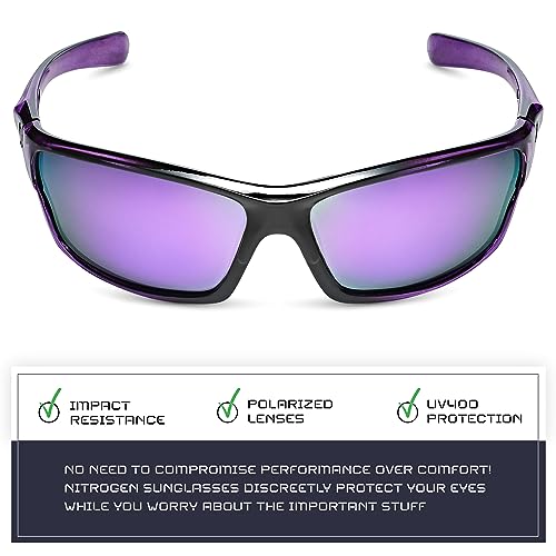 Nitrogen Polarized Wrap Around Sport Sunglasses for Men Women UV400 Sports Sun Glasses, Crystal Purple | Revo Purple, One size fits most