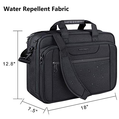 KROSER 18" Laptop Bag Expandable Laptop Briefcase Fits Up to 17.3 Inch Laptop Water-Repellent Shoulder Messenger Bag Computer Bag for Travel/Business/School/Men/Women-Black