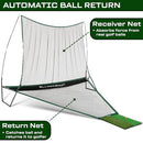 Automatic Ball Return Golf Net for Backyard Driving - - Golf Net Includes Protective Weather Cover  - - Durable 5 Layer Golf Netting - - Golf Net with Hitting Mat - - 10FT X 7FT Golf Net Outdoor Size