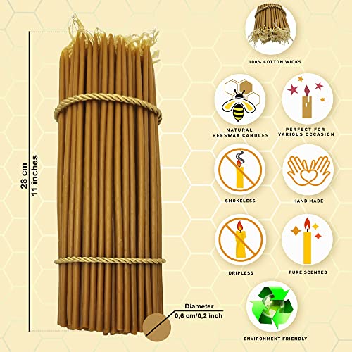 50 Natural Pure Beeswax Taper Candles 11" Tall Church Jerusalem Holy Land Candles