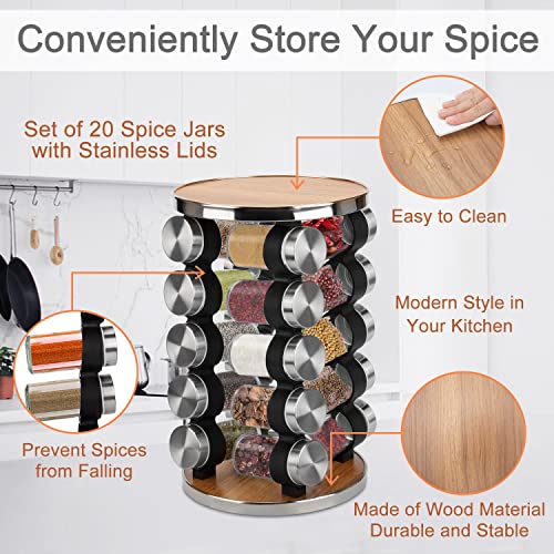 Rotating Spice Rack Organizer - Seasoning Organizer for Cabinet, Kitchen Countertop Revolving Spice Racks with Reusable Labels,Silicone Funnel and Mark Pen (20 Jars)