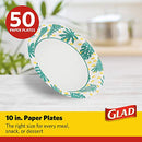 Glad Round Disposable Paper Plates with Palm Leaves Design, 10" | 10 Inch Paper Plates | Soak Proof Paper Plates Heavy Duty, Microwave Safe| Cut Resistant Disposable Plates for Everyday Use, 50 Count