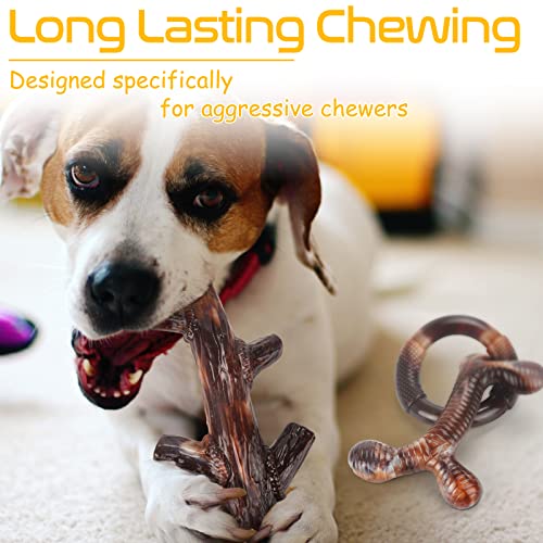 Zimtty Dog Toys, 3 Pack Indestructible Dog Chew Toys for Aggressive Chewers, Durable Tough Nylon Real Bacon Flavor Teething Chew Toys for Large Medium Small Dog Breeds (Brown1)