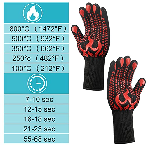 1 Pair/2 Pieces BBQ Gloves, Grilling Gloves, Heat Resistant Barbecue Oven Gloves, 1472°F/800°C Kitchen Fireproof Mitts Heat Proof for Grilling, Baking, Cooking, Welding Gloves Mitts - Red