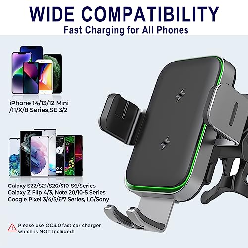 2023 Upgraded Dual Coil Wireless Car Charger Qi 15W Fast Charging Vent Mount Phone Holder Smart Sensor Auto Alignment Auto Clamping for iPhone 15/14/13/12, Samsung Galaxy Z Flip 4/3 S23 22 (X3) (X3)
