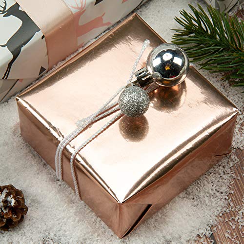 WRAPAHOLIC Christmas Wrapping Paper Roll - Rose Gold and Grey Holiday Design with Metallic Foil Shine - 4 Rolls - 30 Inch X 120 Inch Per Roll