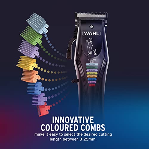 WAHL Colour Pro Rechargeable Pet Clipper, Pet Clippers with Colour Coded Combs, Full Coat Grooming Clippers for Dogs, Low Noise Pet Clippers, Corded/Cordless Dod Clippers.