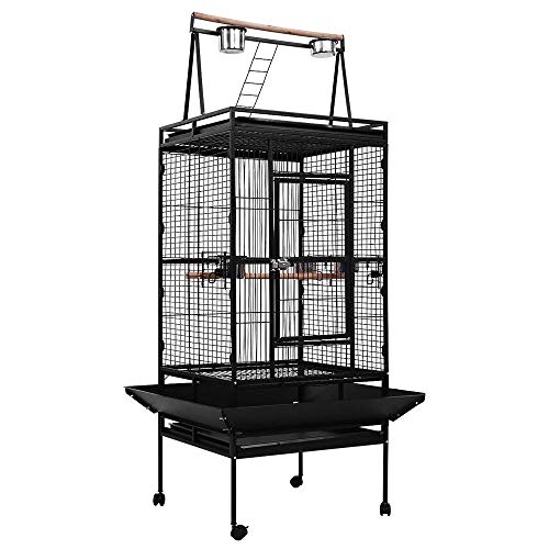 i.Pet Bird Cage 81 x 76 x 173cm Large Guinea Pig Pet Birds Parrot Ferret Cages Aviary Budgie Finch Canary Stand Toys,Black 2 Perch with Wheel + Slide-Out Removable Tray and Top