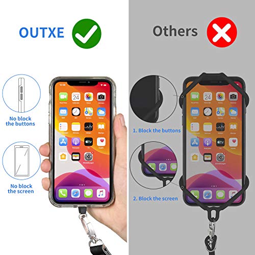 OUTXE Phone Lanyard - 4× Pads, 1× Adjustable Neck Strap, 1× Wrist Strap, Nylon, Compatible with All Smartphone