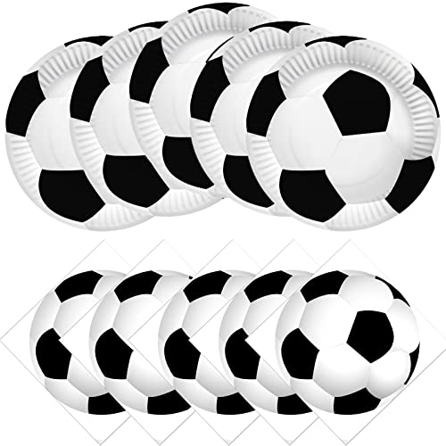 Fenghu Soccer Birthday Party Supplies Football Party Tableware Set, 20 Plates and 20 Napkins, Soccer Theme Birthday Party Decorations