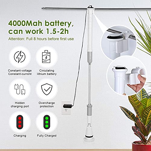 4000Mah Electric Spin Scrubber AU Power Adapter Rechargeable Battery, 360 Rotation Automatic Clean Tools,Bathroom Broom with 4 Replaceable Cleaning Brush Heads Cleaning Window Tub,Tile,Floor, Bathtub