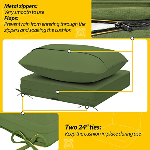 AAAAAcessories Outdoor Deep Seat Cushions for Patio Furniture, Water-Resistant Replacement Patio Chair Cushions Set of 2, 24 x 24 x 5 inch, Dark Moss Green