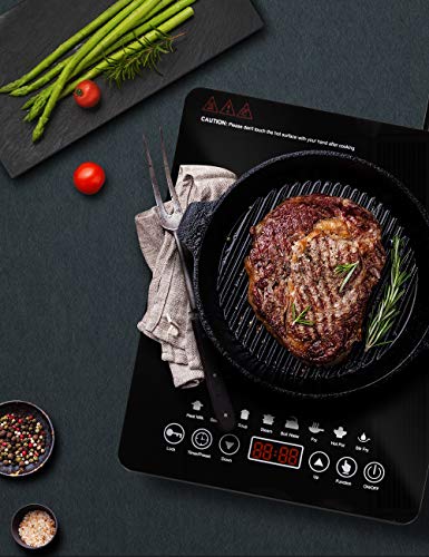 WantJoin Induction Hob Single Induction Cooker 8 Temperature Power Setting Multiple Power Levels with LED Display Electric Cooktop, 2200W, Sensor Touch Control