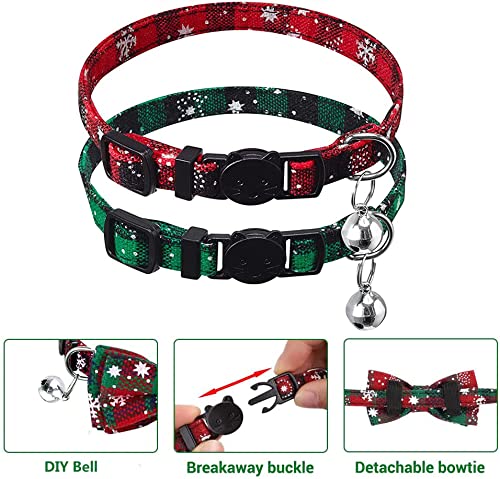 iDopick 3 Pack Cat Collar with Bell Breakaway, Buckle Adjustable Soft Cotton Plaid Dog Collar Kitten Collar with Bow Tie for Small Medium Cat Dog