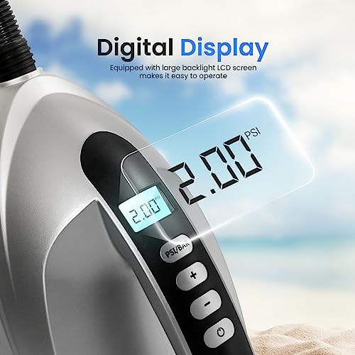 SereneLife Premium Compact Digital Air Pump Compressor with Preset PSI Auto Shut Off for Inflating SUP Paddle Boards, Boats, Rafts, Pool Toys, Water Sports 12V DC Car Connection (SLPUMP10)
