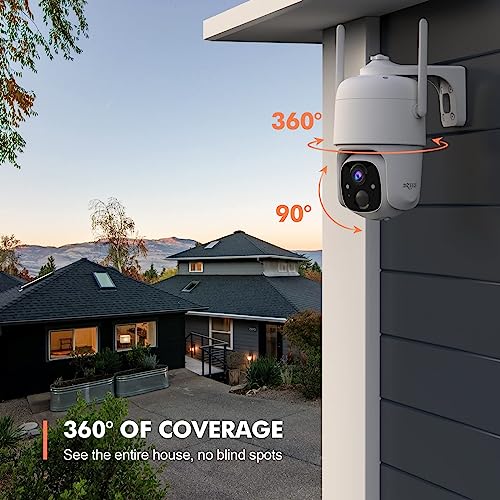 Dzees 2K Security Cameras Wireless Outdoor WiFi, Siren Alarm Spotlight Outdoor Camera Wireless Battery Powered, 360° PTZ Camera, AI Motion Detection, 2-Way Talk, Color Night Vision, IP66, Cloud/SD